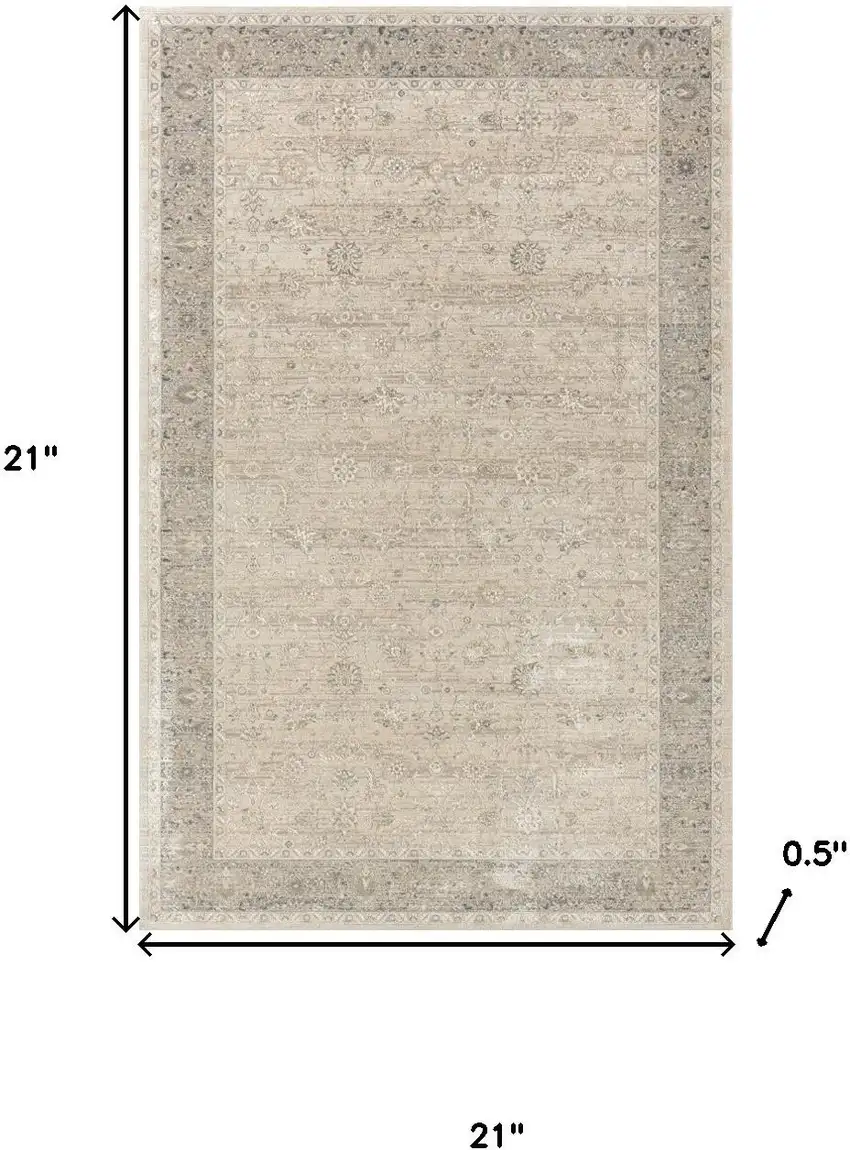 Gray And Beige Floral Square Rug Photo 8