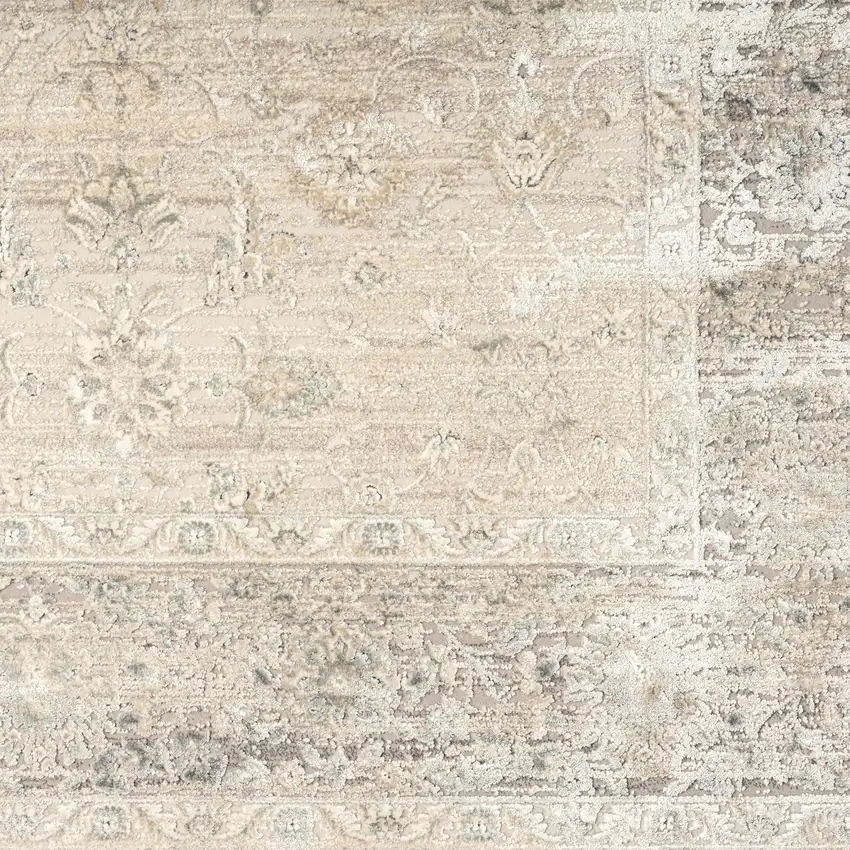 Gray And Beige Floral Square Rug Photo 7