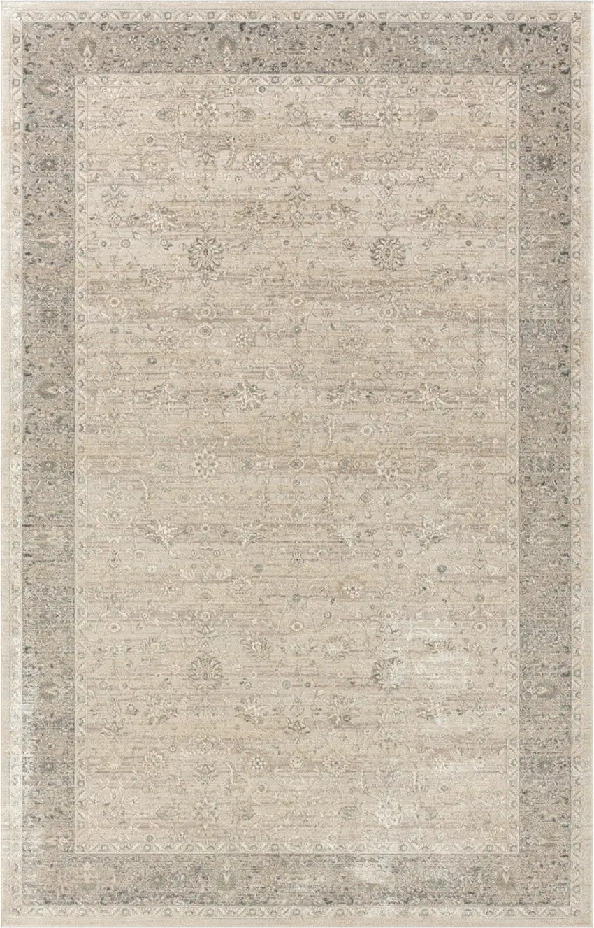Gray And Beige Floral Square Rug Photo 1