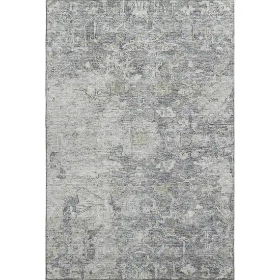 Gray And Beige Floral Washable Area Rug With UV Protection Photo 1