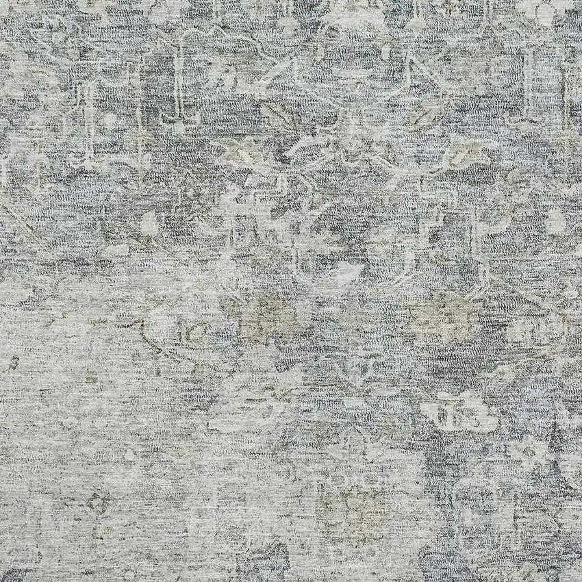 Gray And Beige Floral Washable Area Rug With UV Protection Photo 3