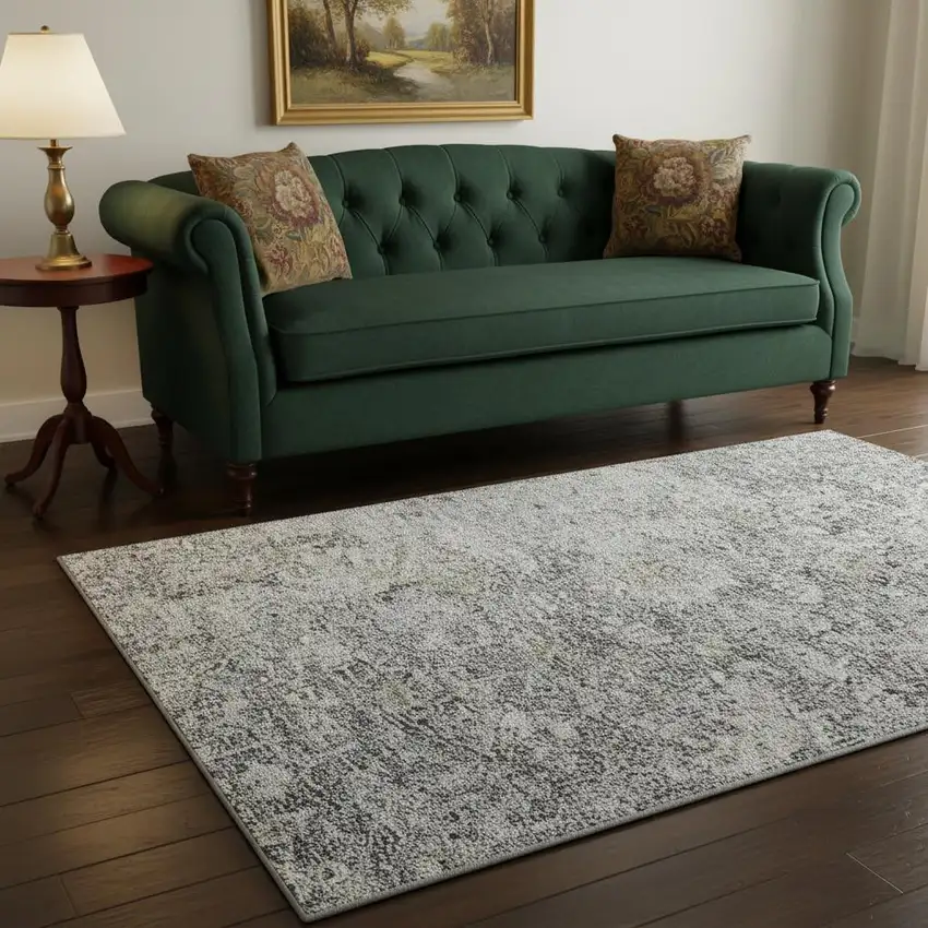 Gray And Beige Floral Washable Area Rug With UV Protection Photo 2