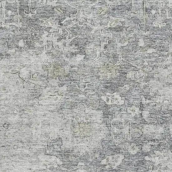 Gray And Beige Floral Washable Area Rug With UV Protection Photo 3