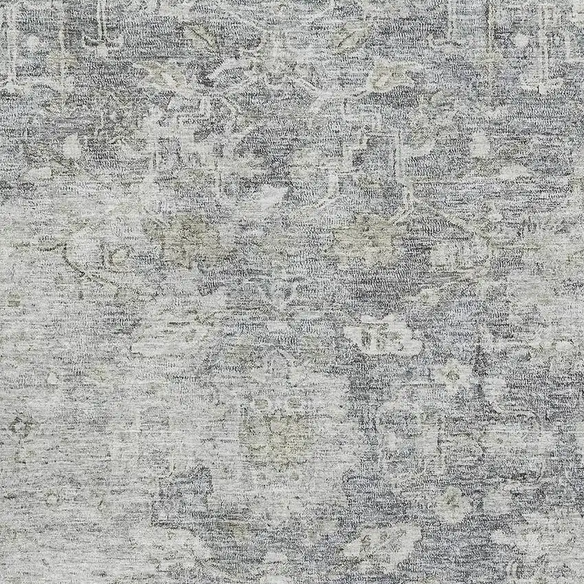 Gray And Beige Floral Washable Area Rug With UV Protection Photo 3