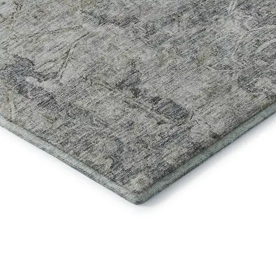 Gray And Beige Floral Washable Area Rug With UV Protection Photo 8