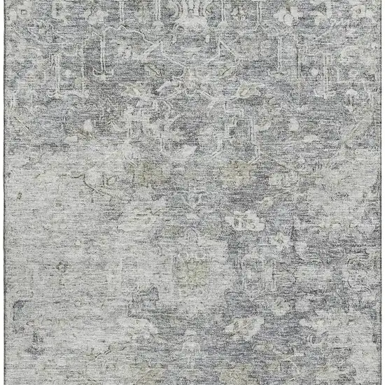 Gray And Beige Floral Washable Area Rug With UV Protection Photo 3