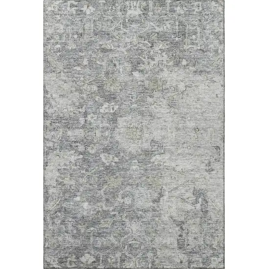 Gray And Beige Floral Washable Area Rug With UV Protection Photo 4
