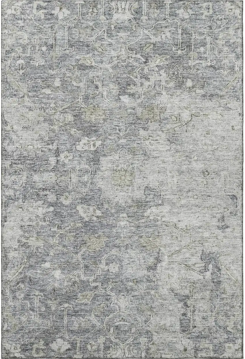 Gray And Beige Floral Washable Area Rug With UV Protection Photo 4