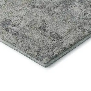 Photo of Gray And Beige Floral Washable Area Rug With UV Protection