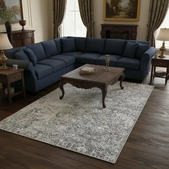 Gray And Beige Floral Washable Area Rug With UV Protection Photo 2