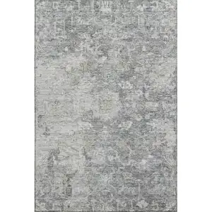 Photo of Gray And Beige Floral Washable Area Rug With UV Protection