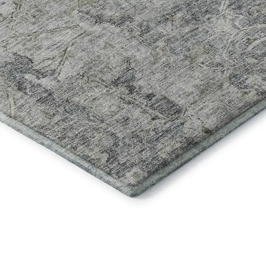 Gray And Beige Floral Washable Area Rug With UV Protection Photo 8