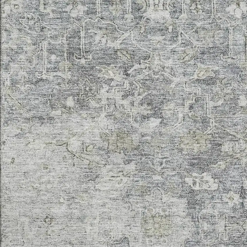 Gray And Beige Floral Washable Area Rug With UV Protection Photo 3