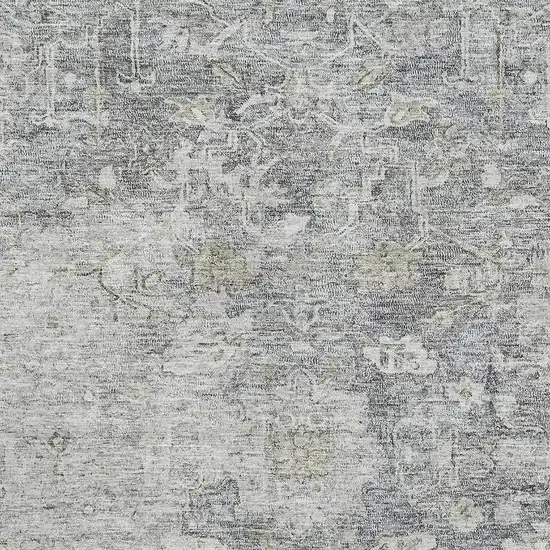 Gray And Beige Floral Washable Area Rug With UV Protection Photo 3