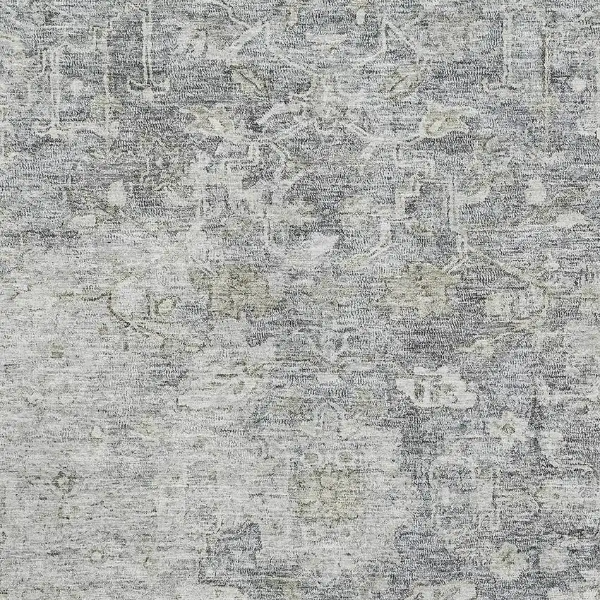 Gray And Beige Floral Washable Area Rug With UV Protection Photo 3