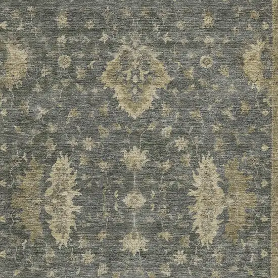 Gray And Beige Floral Washable Indoor Outdoor Area Rug Photo 3