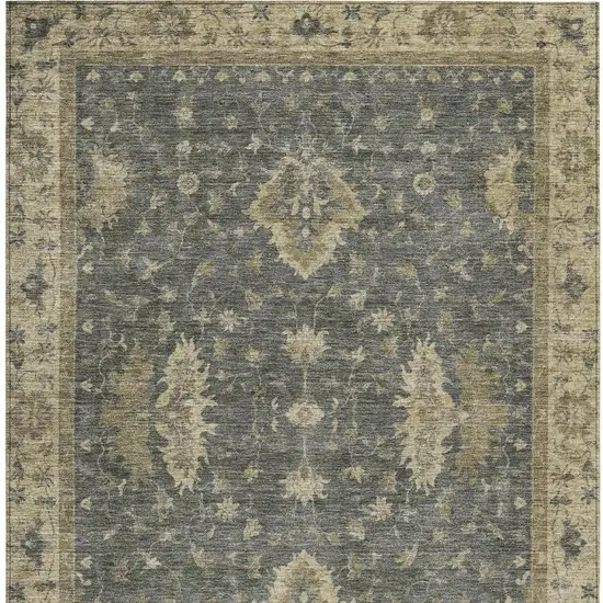Gray And Beige Floral Washable Indoor Outdoor Area Rug Photo 4