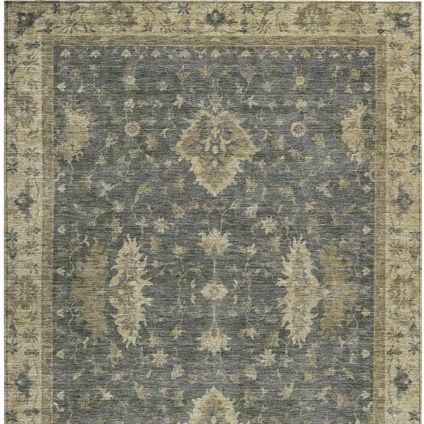 Gray And Beige Floral Washable Indoor Outdoor Area Rug Photo 4