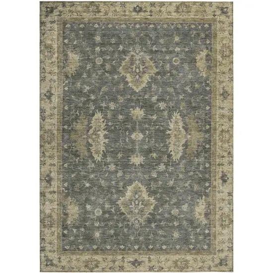 Gray And Beige Floral Washable Indoor Outdoor Area Rug Photo 1