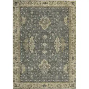 Photo of Gray And Beige Floral Washable Indoor Outdoor Area Rug