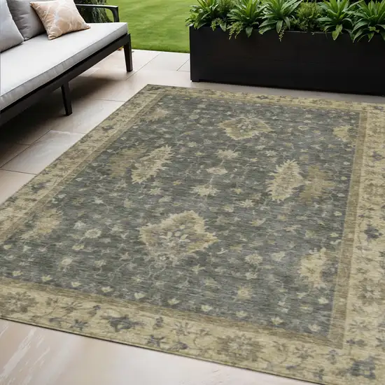 Gray And Beige Floral Washable Indoor Outdoor Area Rug Photo 2
