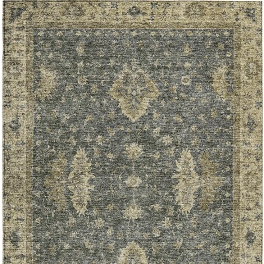 Gray And Beige Floral Washable Indoor Outdoor Area Rug Photo 9