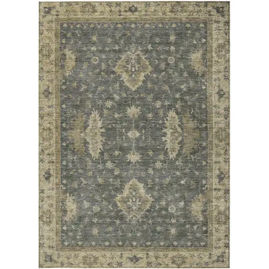 Gray And Beige Floral Washable Indoor Outdoor Area Rug Photo 3