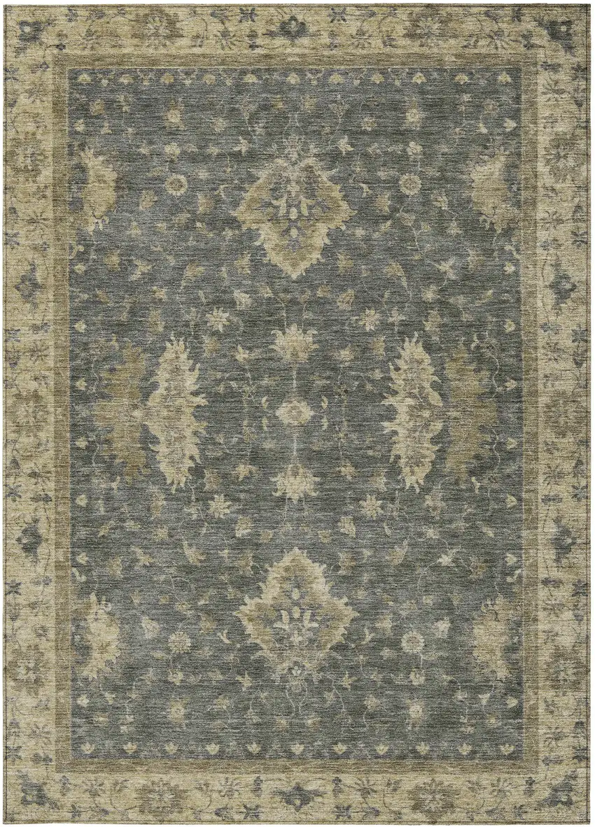 Gray And Beige Floral Washable Indoor Outdoor Area Rug Photo 3