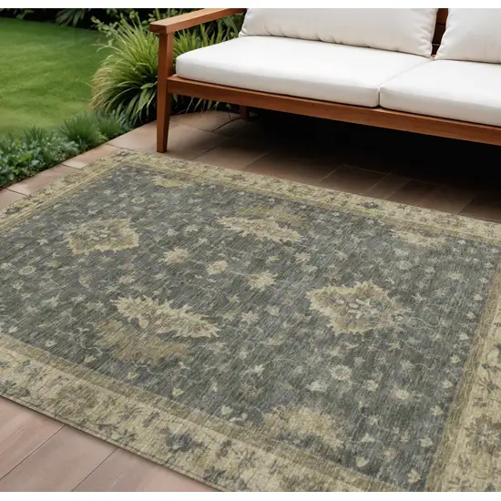 Gray And Beige Floral Washable Indoor Outdoor Area Rug Photo 2
