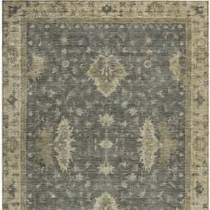 Photo of Gray And Beige Floral Washable Indoor Outdoor Area Rug