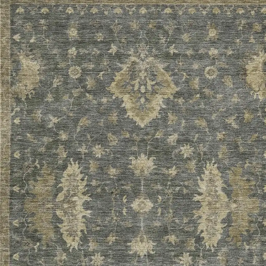 Gray And Beige Floral Washable Indoor Outdoor Area Rug Photo 4