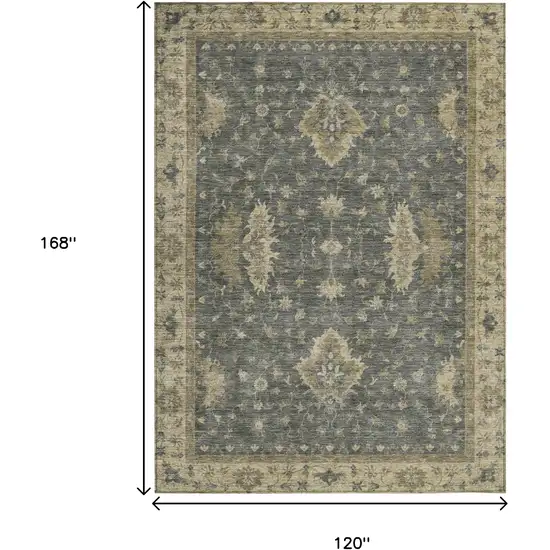 Gray And Beige Floral Washable Indoor Outdoor Area Rug Photo 9