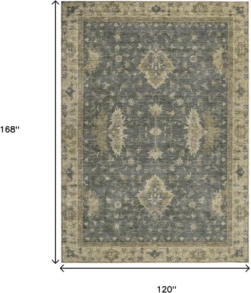 Gray And Beige Floral Washable Indoor Outdoor Area Rug Photo 9