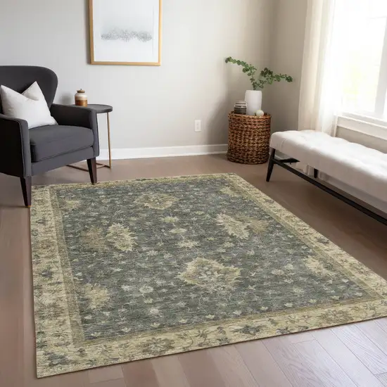 Gray And Beige Floral Washable Indoor Outdoor Area Rug Photo 7