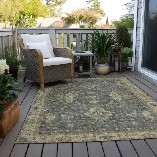 Gray And Beige Floral Washable Indoor Outdoor Area Rug Photo 5