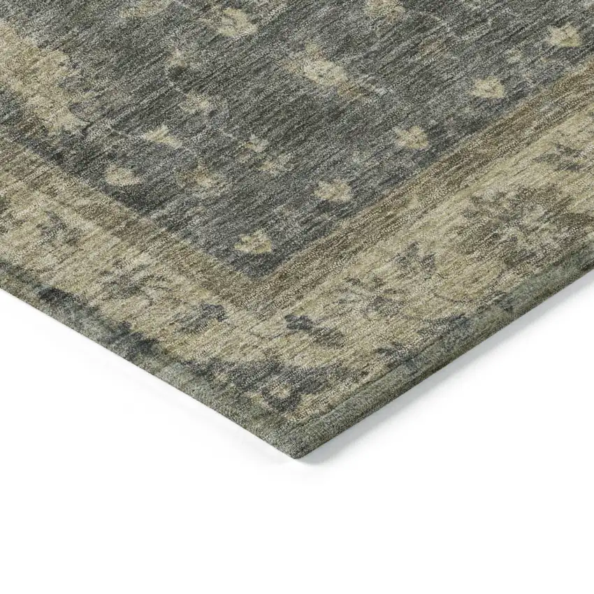 Gray And Beige Floral Washable Indoor Outdoor Area Rug Photo 6