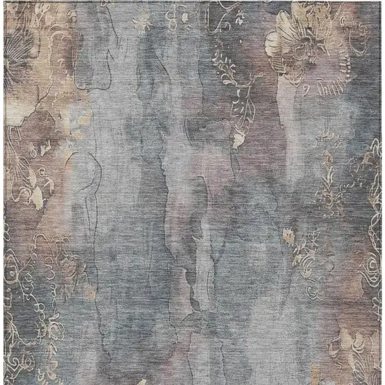 Gray And Beige Floral Washable Indoor Outdoor Area Rug Photo 4