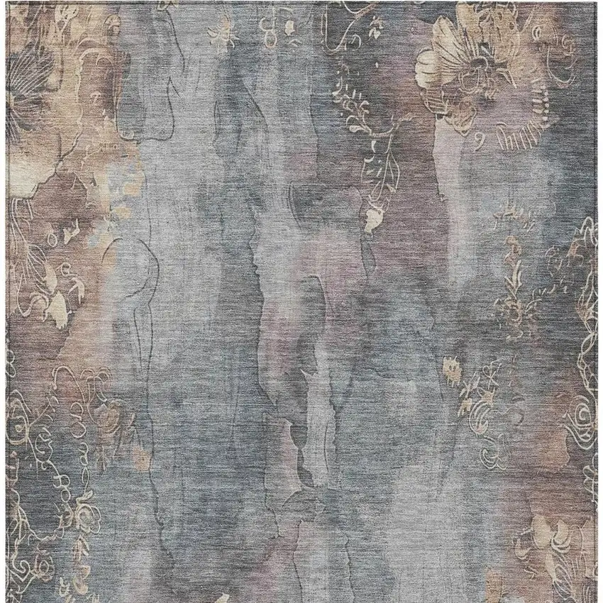 Gray And Beige Floral Washable Indoor Outdoor Area Rug Photo 4