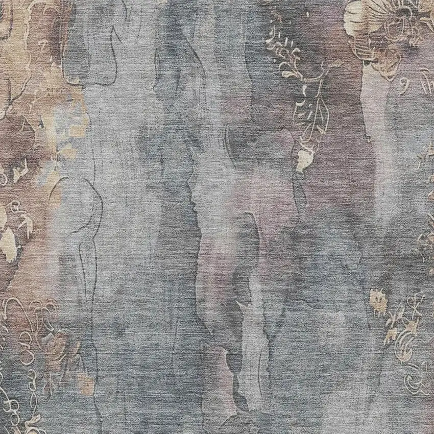 Gray And Beige Floral Washable Indoor Outdoor Area Rug Photo 3