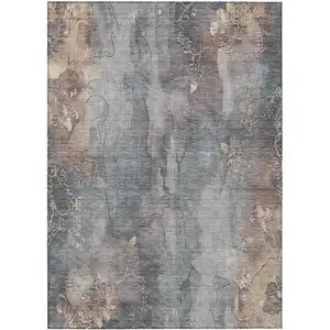 Photo of Gray And Beige Floral Washable Indoor Outdoor Area Rug