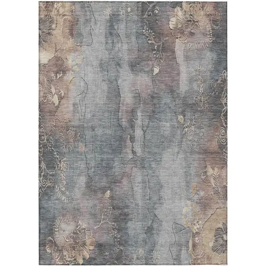 Gray And Beige Floral Washable Indoor Outdoor Area Rug Photo 1
