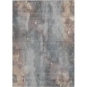 Photo of Gray And Beige Floral Washable Indoor Outdoor Area Rug