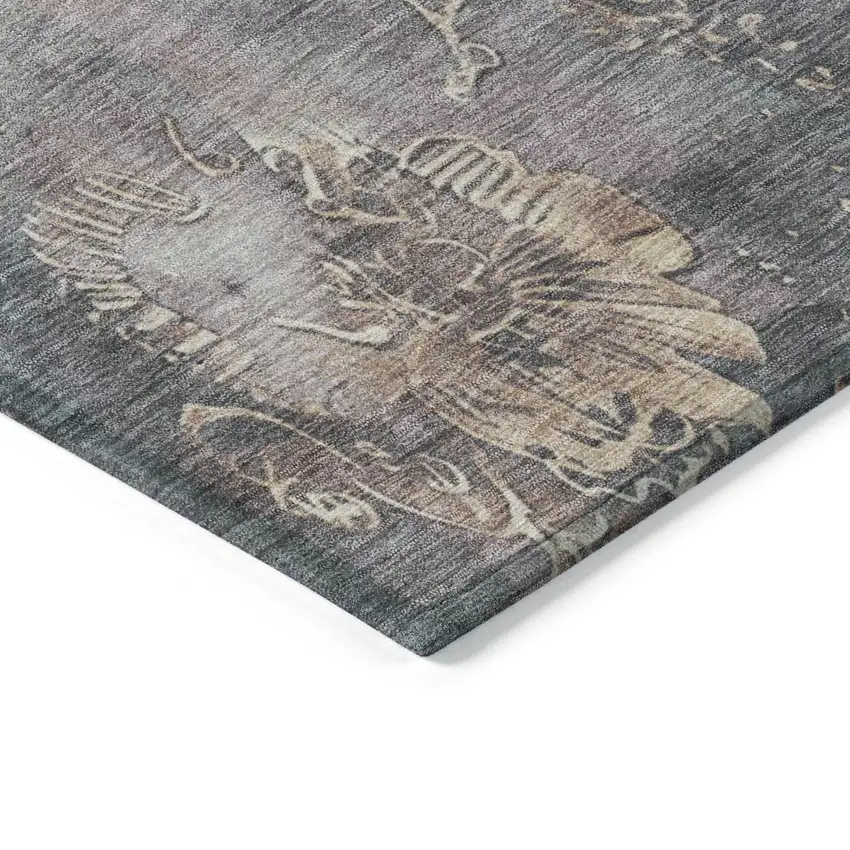Gray And Beige Floral Washable Indoor Outdoor Area Rug Photo 9