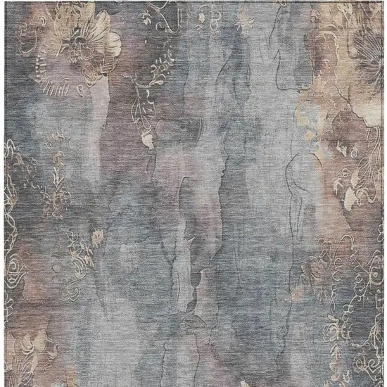 Gray And Beige Floral Washable Indoor Outdoor Area Rug Photo 3