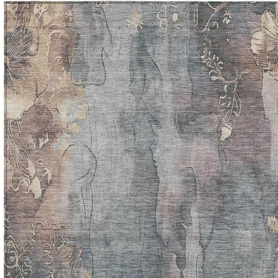 Gray And Beige Floral Washable Indoor Outdoor Area Rug Photo 6