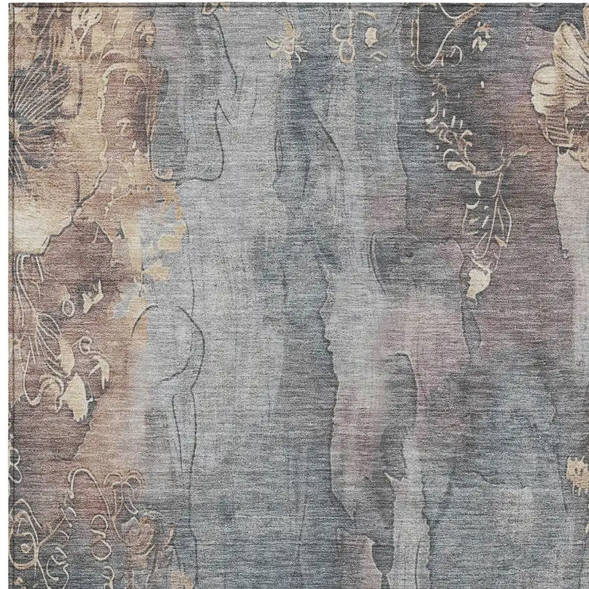 Gray And Beige Floral Washable Indoor Outdoor Area Rug Photo 6