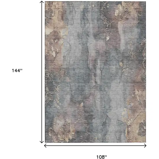 Gray And Beige Floral Washable Indoor Outdoor Area Rug Photo 9