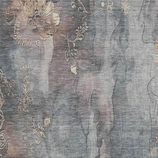 Gray And Beige Floral Washable Indoor Outdoor Area Rug Photo 3