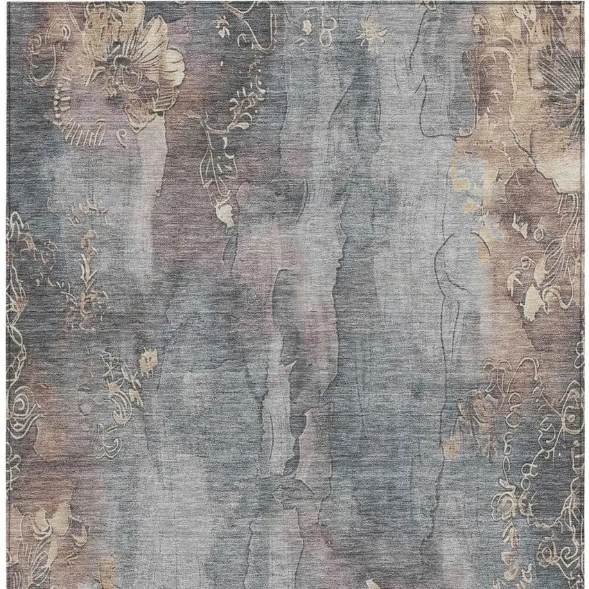 Gray And Beige Floral Washable Indoor Outdoor Area Rug Photo 3