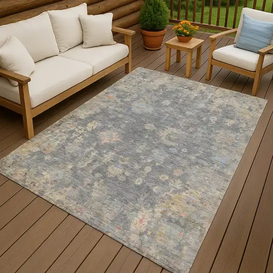 Gray And Beige Floral Washable Indoor Outdoor Area Rug Photo 9